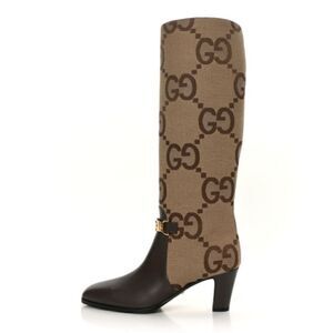 GUCCI
Monogram Jumbo GG Calfskin Interlocking G Anna Boots Camel Ebony